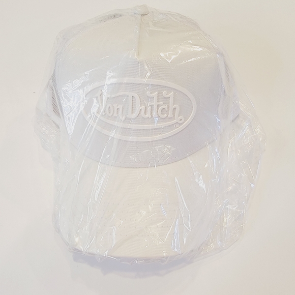VON DUTCH WHITE RUBBER PATCH LOGO TRUCKER HAT OS Classic Y2K NWT! - Picture 2 of 9